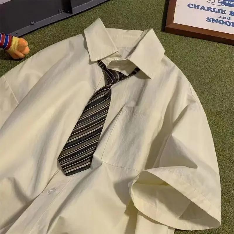 Женские винтажные японские рубашки, городские блузки с короткими рукавами для девочек, оверсайз, униформа с пятиточечным рукавом, топы