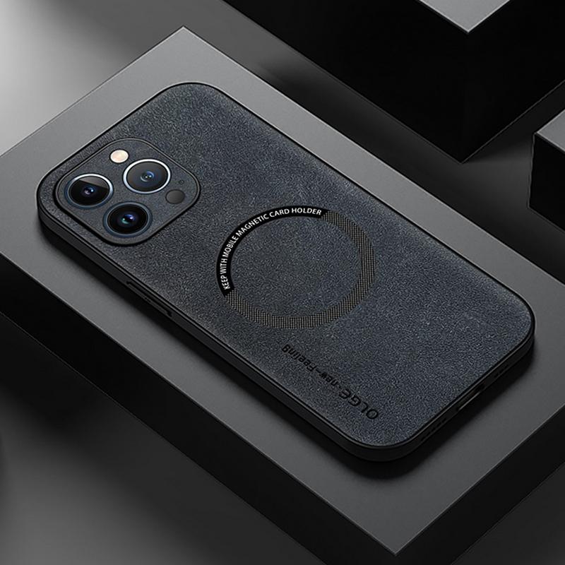 Изящный кожаный чехол для телефона iPhone 11-17 Pro Max с MagSafe и магнитным держателем для карт