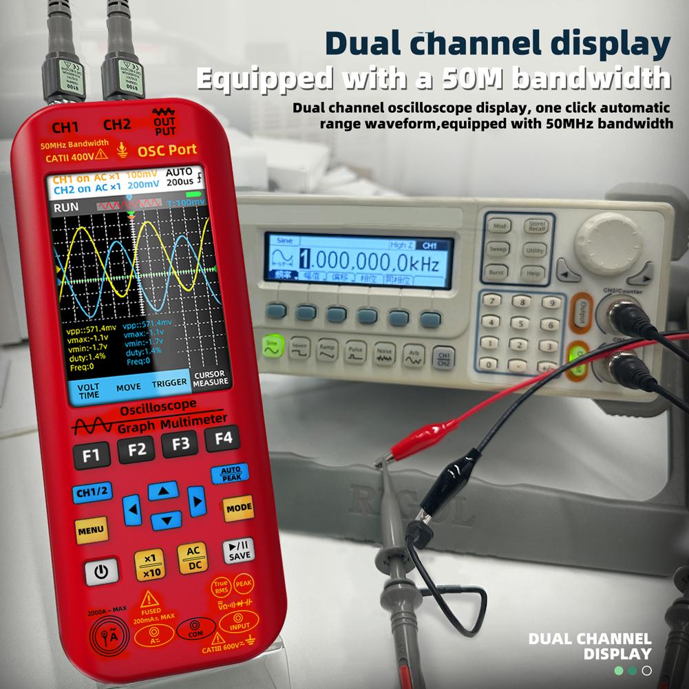 Источник сигнала осциллографа-мультиметра 3 в 1 с 3,98-дюймовым TFT-дисплеем, портативный осциллограф