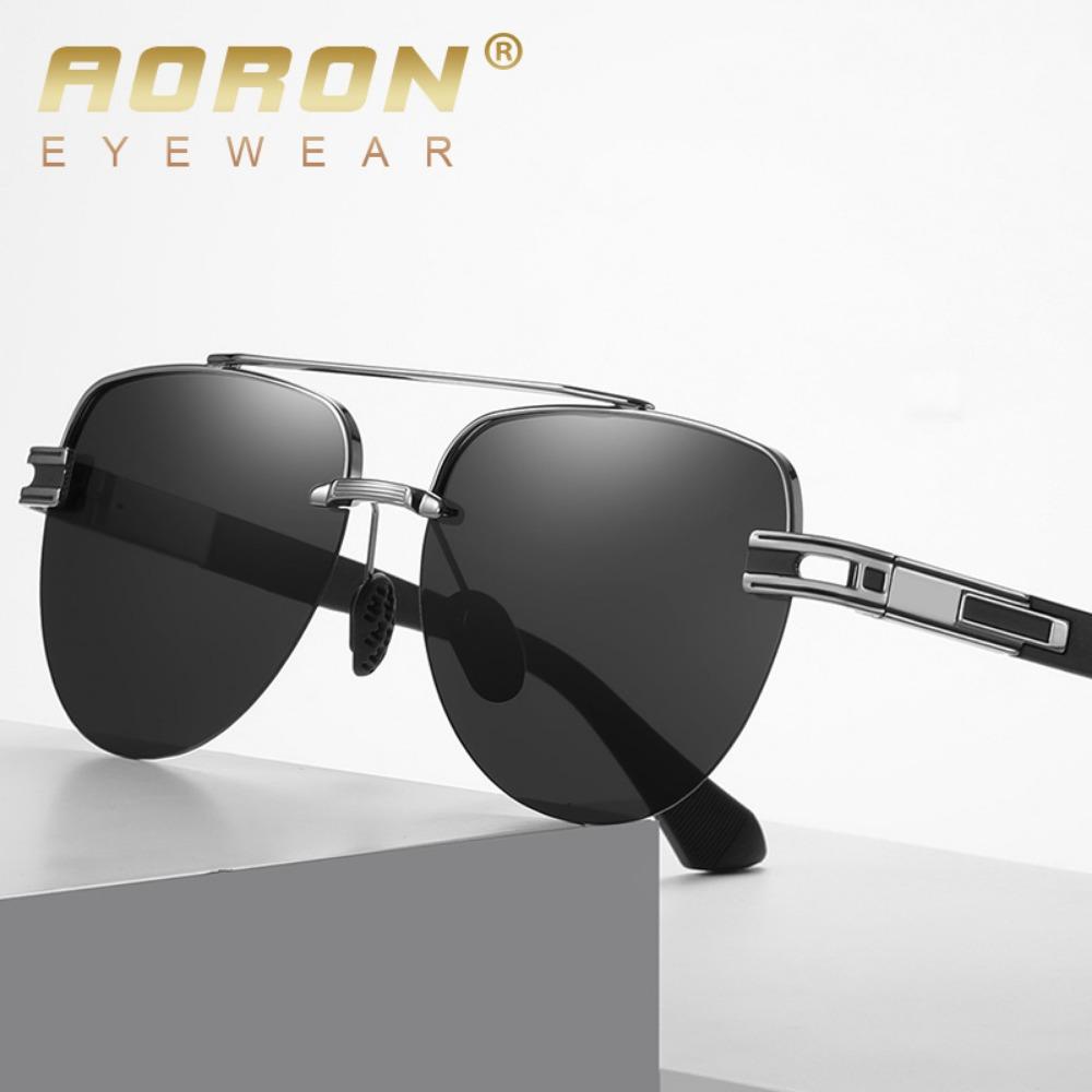 aoron Polarized Men's Large Frame Borderless Sunglasses Fashion Metal Sunglasses Glasses