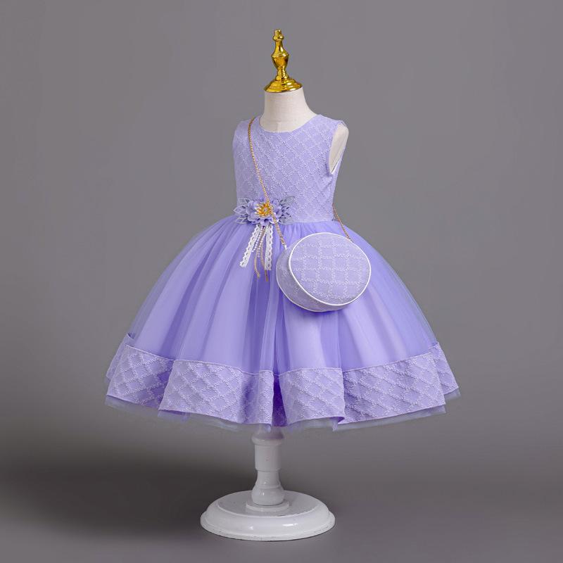 Новое платье принцессы из 3 предметов для девочек, элегантное платье с длинными рукавами и вышивкой для девочек, детское платье для дня рождения + комплект сумок