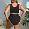 Plus Size Lace Front Closure Bra & High Waist Panty Set, Racerback Supportive Lingerie for Women