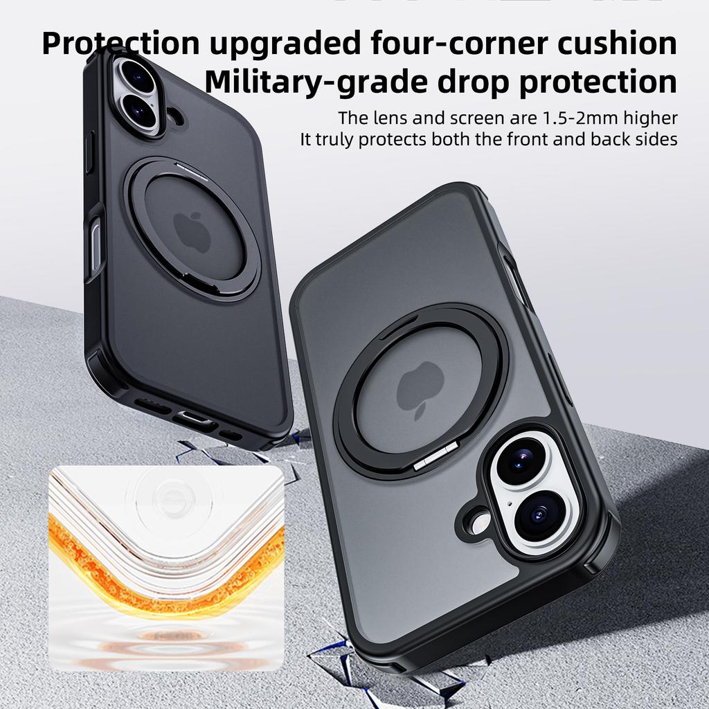 For iPhone 16 Case Compatible with MagSafe Ring Kickstand TPU+PC Back Cover