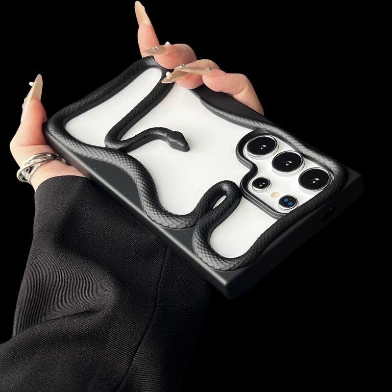 3D Змеиное покрытие Мягкий силиконовый чехол для телефона для Samsung S25 Ultra и других - Ударопрочный, Полый дизайн в нескольких цветах