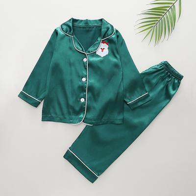 Атласный пижамный комплект для мальчиков и девочек, рождественская вышитая пижама с длинными рукавами, теплая повседневная детская одежда на пуговицах