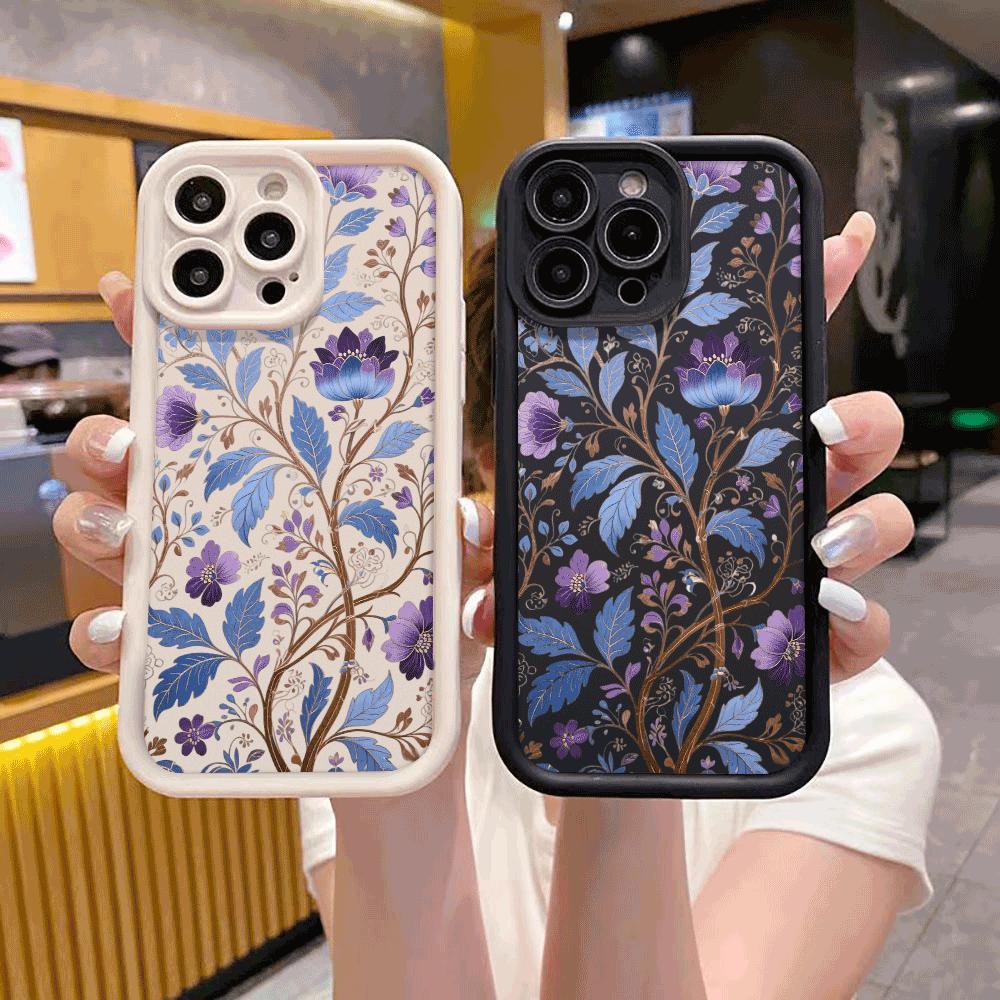 Сине-фиолетовый цветочный узор Чехол для телефона для IPhone 14 15 16 Plus 13 12 11 16 Pro Max 12 Mini XS Max Защитная крышка из ТПУ