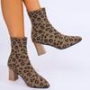 Модная женская обувь 2024 года, женские ботильоны больших размеров, вязаные эластичные ботинки, женские леопардовые туфли с острым носком и толстым каблуком, женские