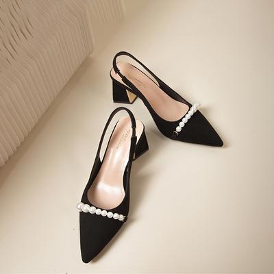 Французские высококачественные туфли Qipao на высоком каблуке, женские, лето 2023, новые черные босоножки на толстом каблуке, заостренные одинарные туфли