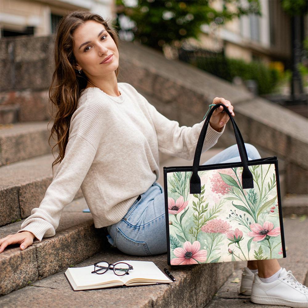 Women Fashion Floral Print Casual Large Capacity Tote Bag Portable Daily Use Shoulder Bag For Outdoor Shopping Travel