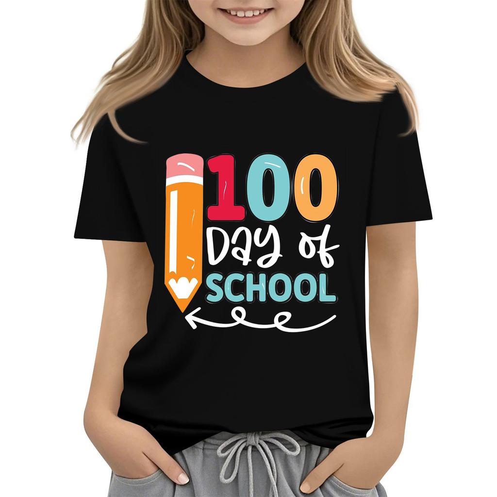 Детская модная повседневная футболка с коротким рукавом и круглым вырезом в честь 100-дневной годовщины школы