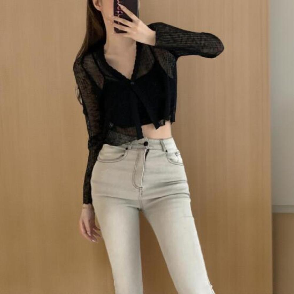 New ArriValS Open Run Women S Sheer Summer Crop V Neck Long SleeVe Cardigan