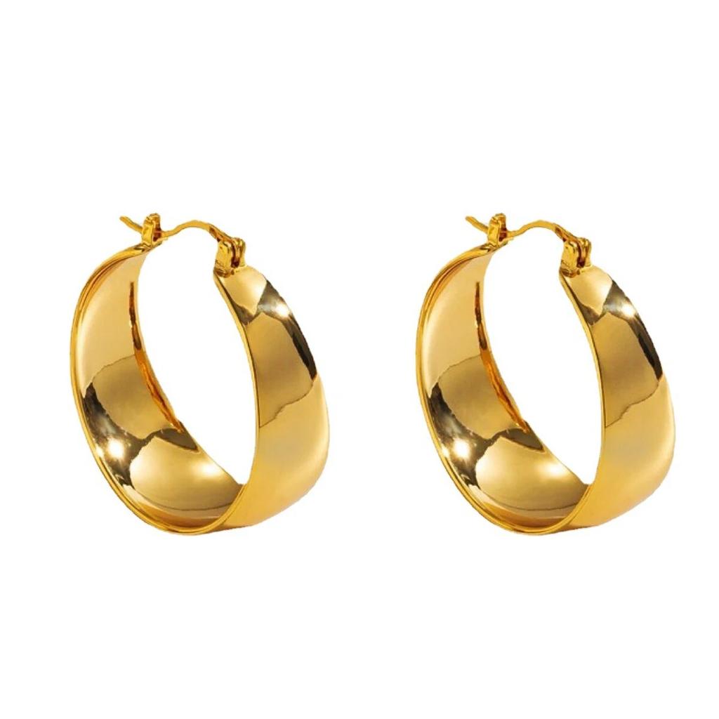 Stainless Steel Gold Plated Smooth Wide Hoop Earrings for Women Large Circle Earring Statement Jewelry Gift