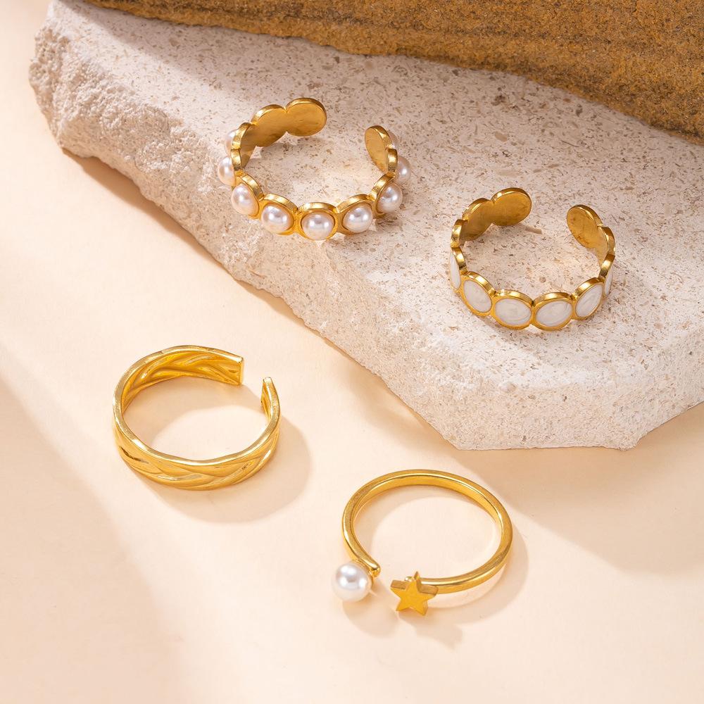 Кольцо из нержавеющей стали, открытое кольцо с жемчужиной-каплей гидравлического масла, модная бижутерия класса люкс с покрытием из 18-каратного золота, ювелирные изделия из титановой стали