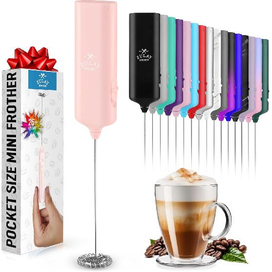 Mini & Mighty Milk Frother Wand – Powerful Handheld Coffee Frother, Battery Operated Drink Mixer – Compact Pocket Size – Detachable Whisk for