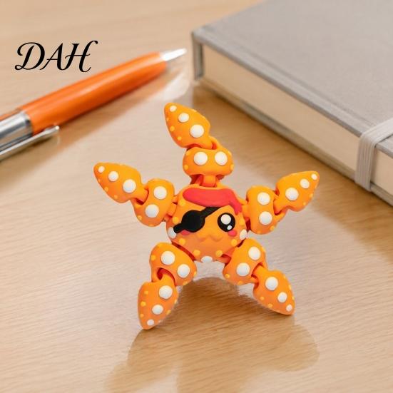 Starfish Desk Decoration 3D Printed Articulated Figure, Flexible Cartoon Fidget Desktop Figure Toy, Sea Animal Ornament for Decor, Schoolbag Accessory