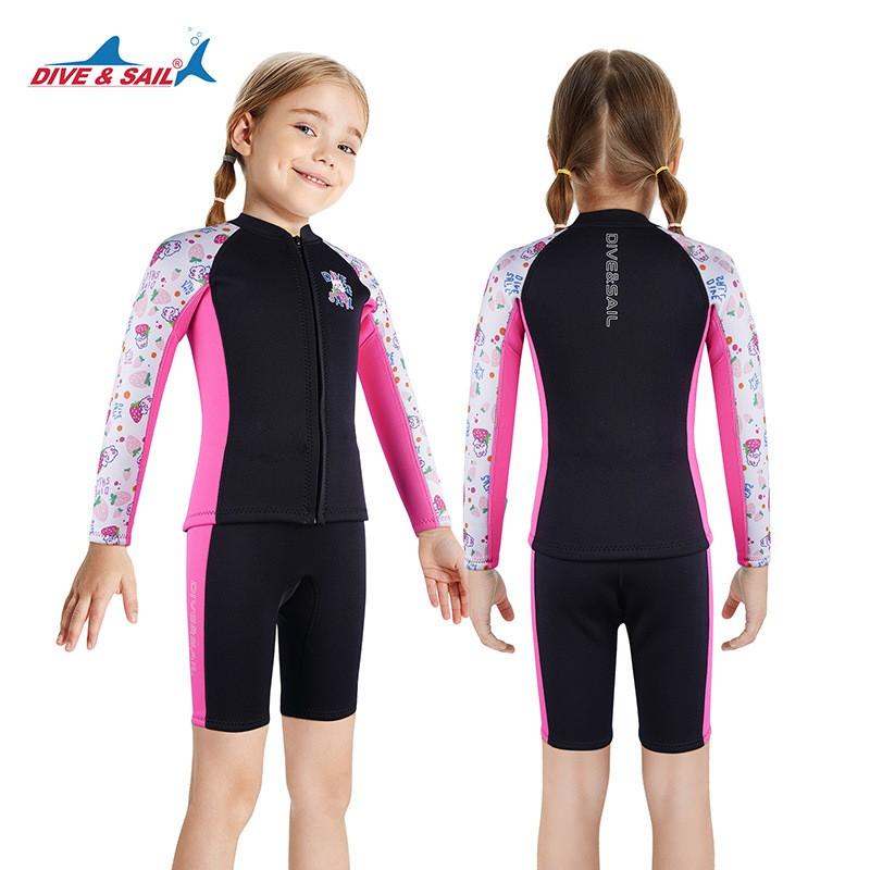 DIVESAIL Kids 2.5mm Full Body Wetsuit Snorkeling Surfing Swimming Warmth Protection Girls Long Sleeve Neoprene Dive Suit
