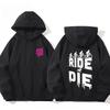 Ride or Die Print Men Hoodie Outdoor Extreme Sports Cycling Street Fashion Casual Autumn Winter Warm Long-sleeve Sweatshirt Top