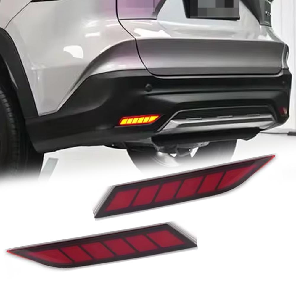 A set of red shell 3 function driving+steering+brake LED rear bumper lights suitable for Toyota Yaris Cross 2023-2024