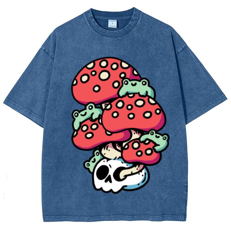 Милая женская футболка с рисунком черепа красного гриба в мультяшном стиле, свободная, большого размера, с коротким рукавом, модный дизайн