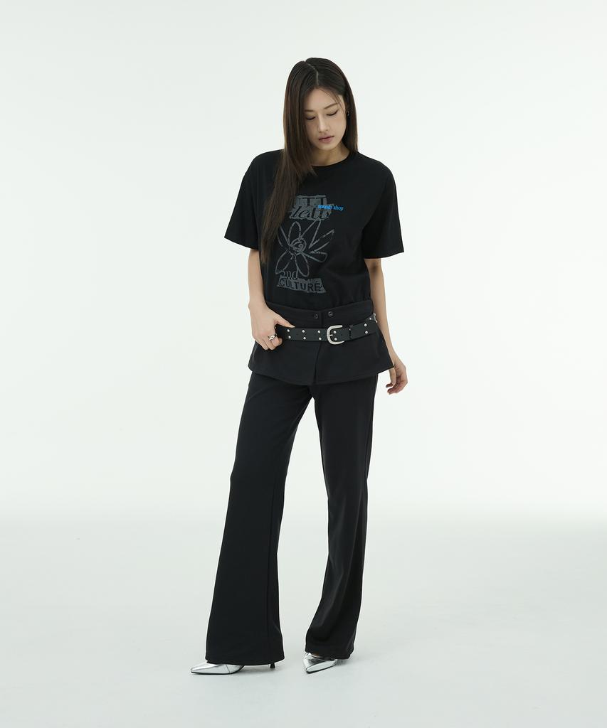 MUTTLETT Layering Flare Skirt Pants - Black