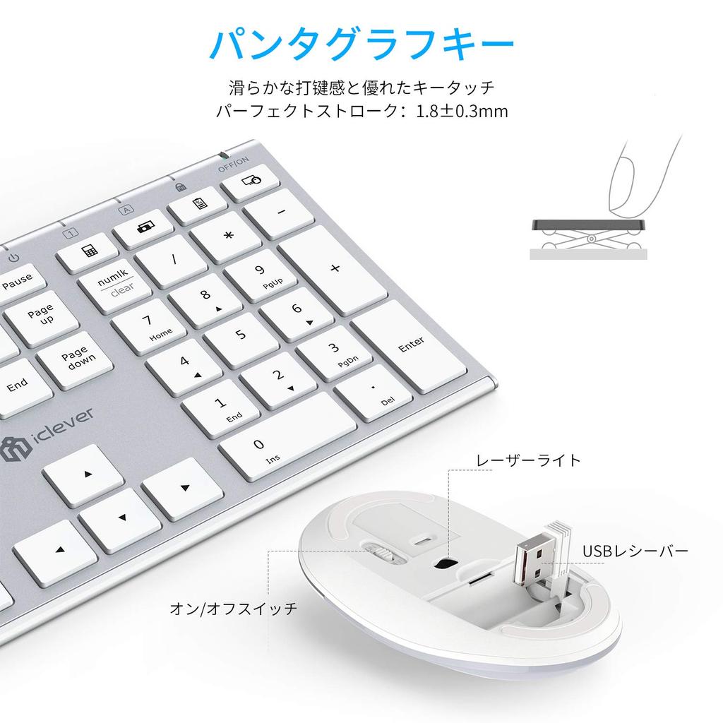 Беспроводная клавиатура iClever Keyboard Mouse Set с японской раскладкой JIS, тихая, ультратонкая, тип C, перезаряжаемая, полноразмерная, с цифровой клавиатурой, 3 уровня