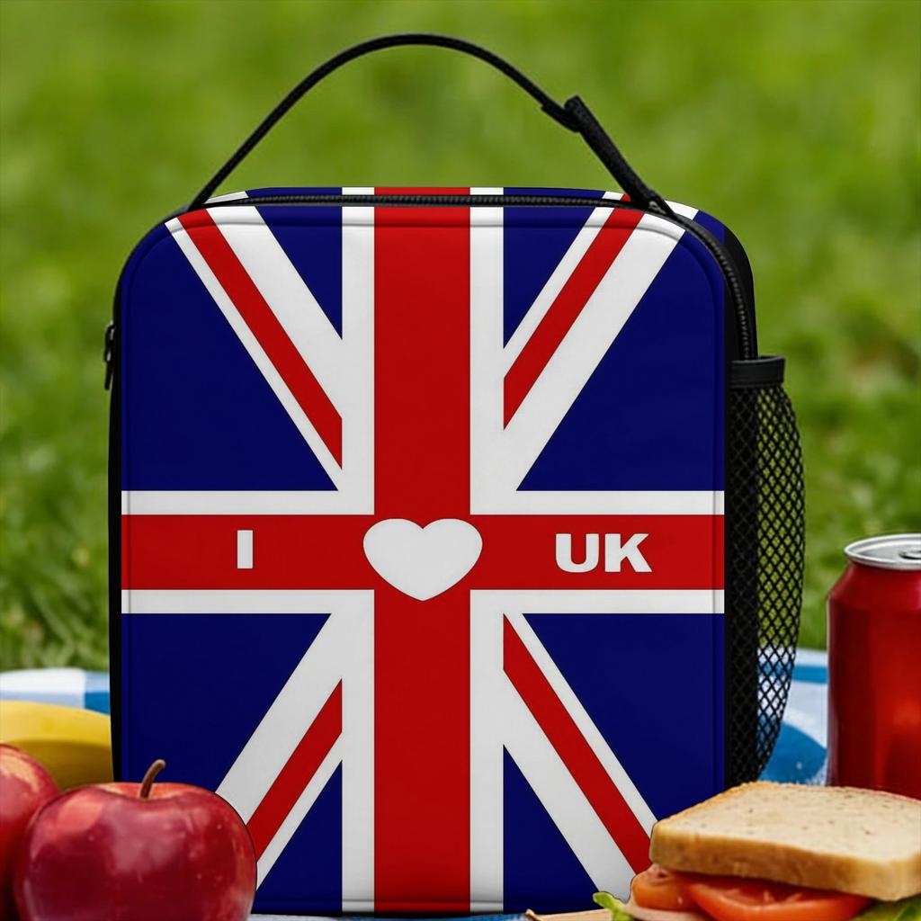 Сумка-ланч с флагом Великобритании для взрослых I Love UK Печать Ланч-бокс Повседневная Школьная сумка-холодильник Удобная Оксфордская Термосумка для ланча