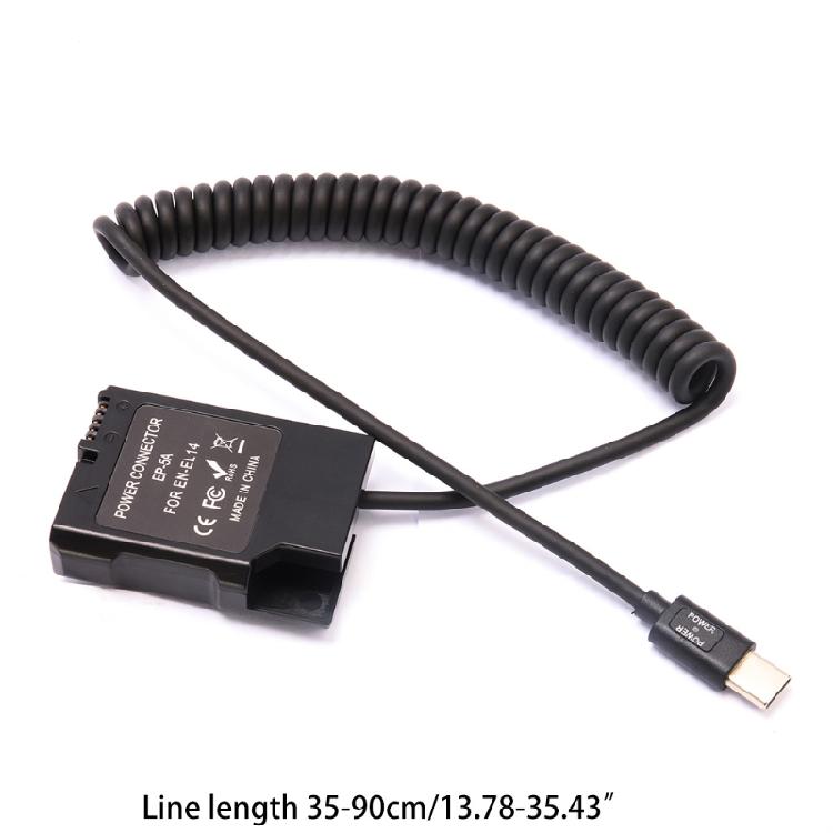 EN-EL14 Заглушка аккумулятора USB-C Адаптер-муфта с пружинным кабелем питания USB Type-C для