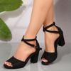 Fashion Fashion Square Heel Sandals Women's New Suede Open Toe Bag Heel One Strap Anti-slip Wear-resistant High Heels