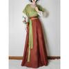 Chinese Tang Dynasty Style Hanfu Dunhuang Printed Round Neck Shirt Waist High One-piece Skirt Set For Women