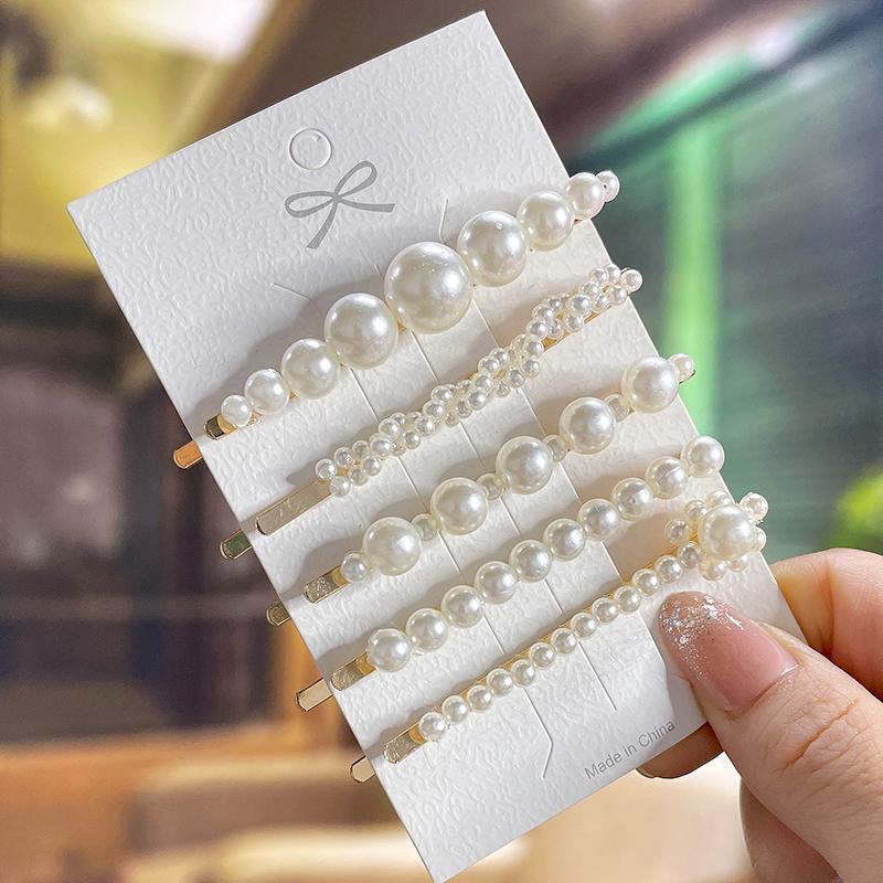Fashion Acrylic Pearl Hair Clips Set Sweet Flower Hair Barrettes For Women Girls Korean Geometric Hair Accessories Jewelry