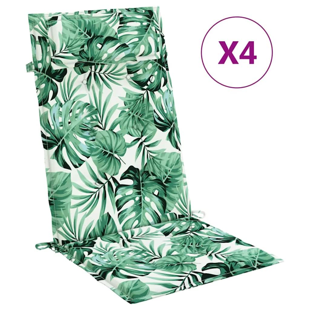 High Back Chair Cushions 4 pcs Leaf Pattern Oxford Fabric