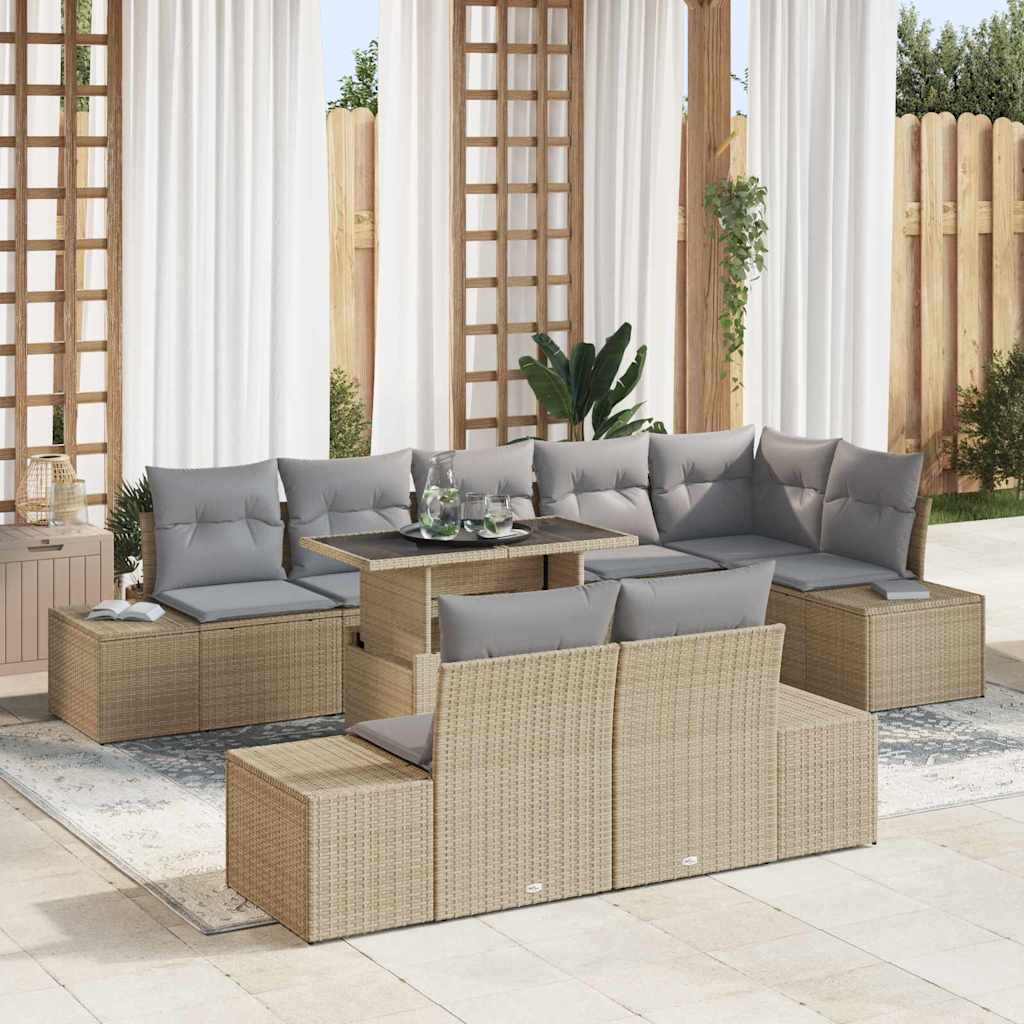 Garden Sofa Set with Cushions 9 pcs Beige and Light Grey Poly Rattan
