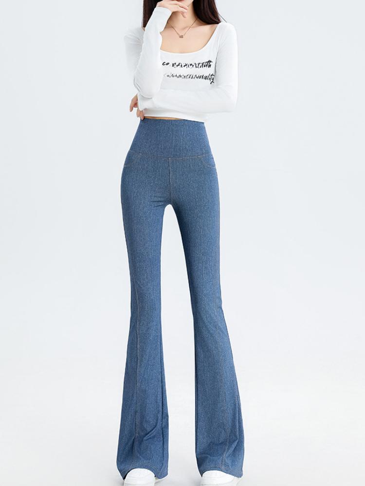 Women's Summer Denim Inspired Barbie Pants Wearing High Waisted Micro Flared Pants Waist Tightening and Hip Lifting New Women's Fitness Yoga Pants