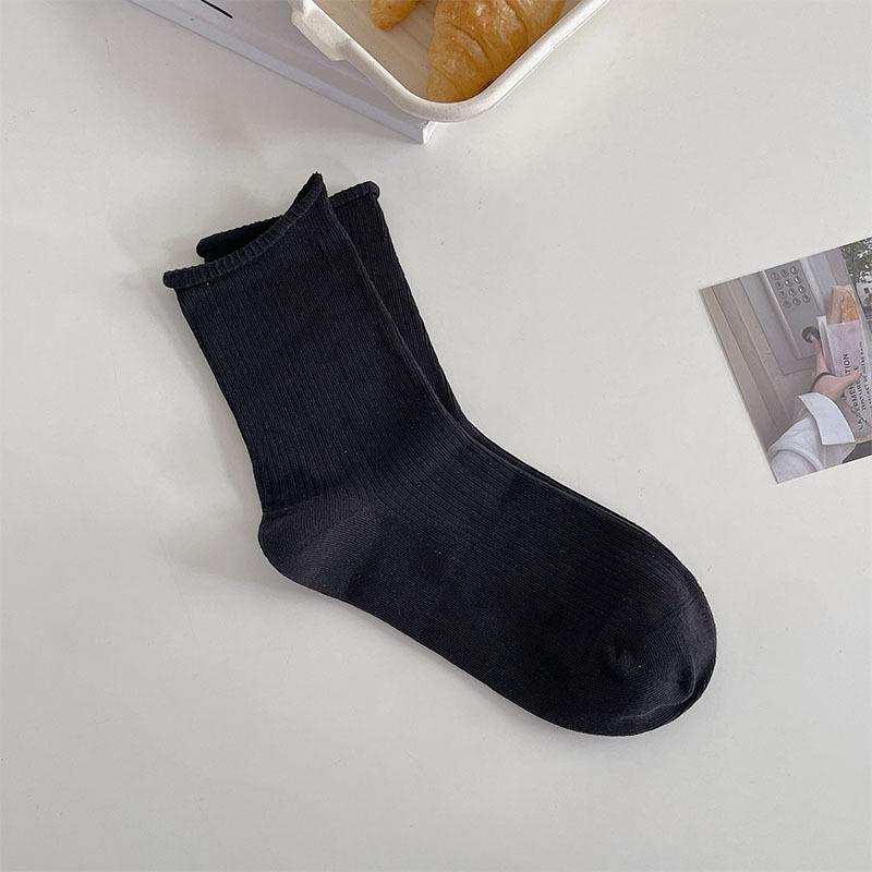 Однотонные женские носки, хлопковые тонкие дышащие эластичные длинные носки, школьные носки в японском стиле для девочек, черные, белые, серые, средние носки-трубы