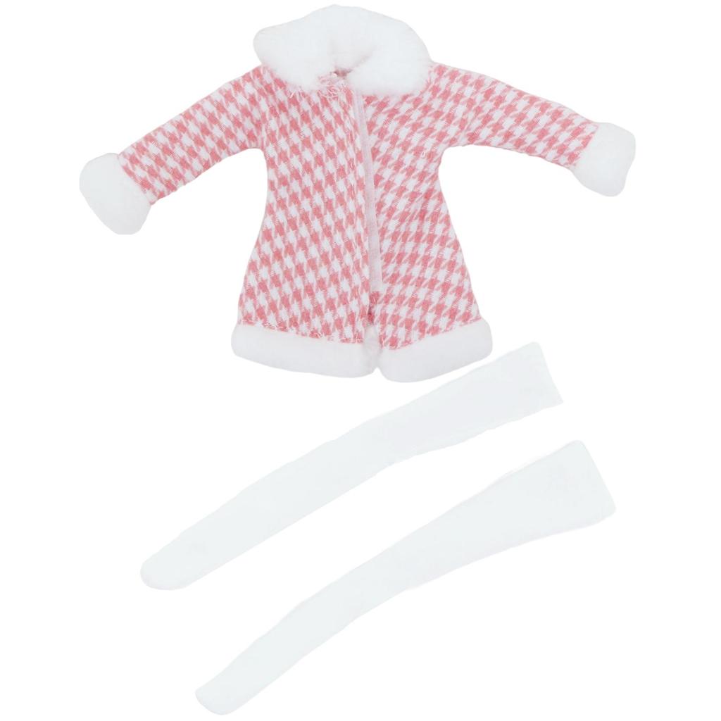 Doll Clothes + Stocking for 30cm Dolls Houndstooth Winter Furry Coat Sweet Outfit 30cm 1/6 Dolls Accessories Girl Kids Toy