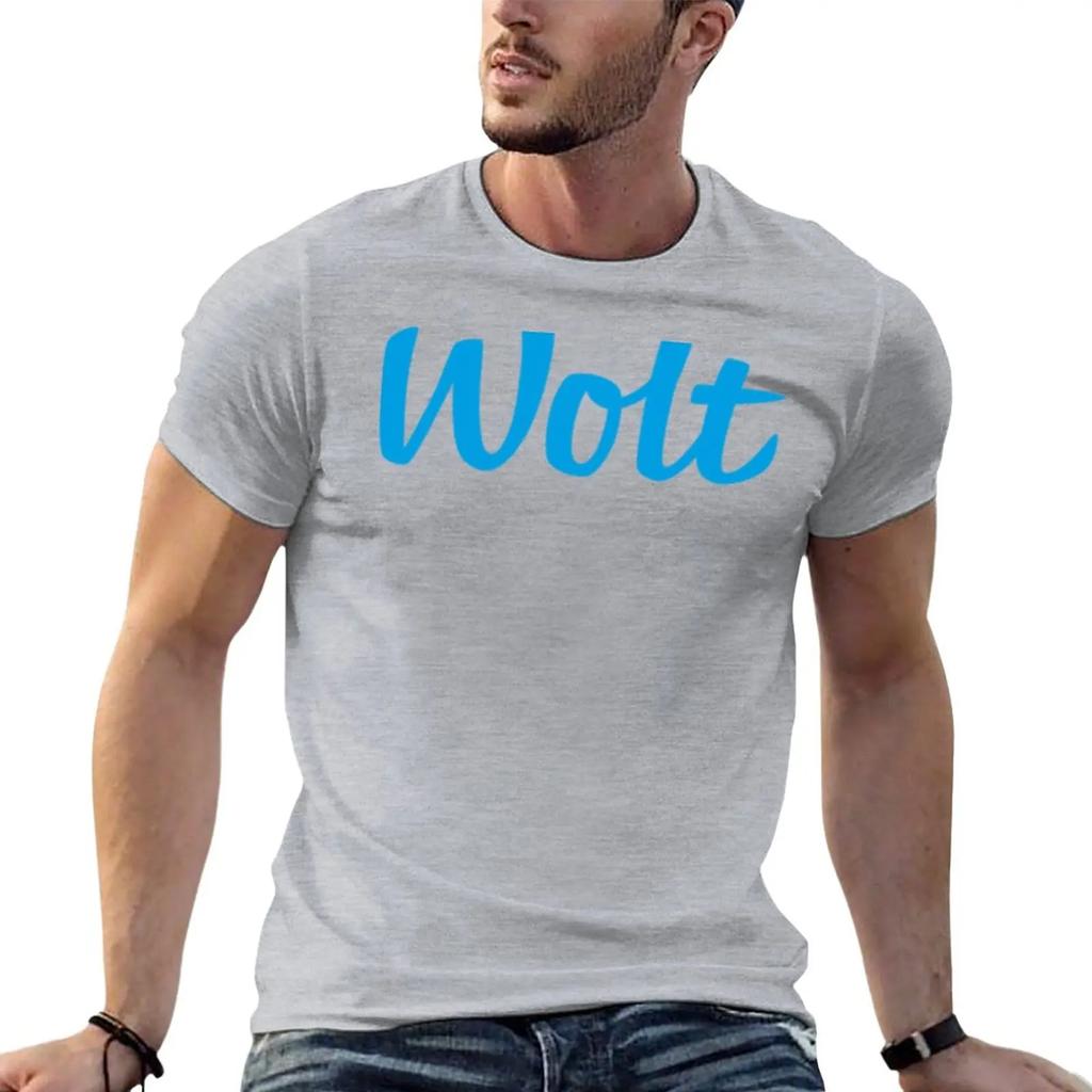 Новая модная тяжелая винтажная летняя синяя футболка с логотипом Wolt для доставки еды для мальчика quick-ying мужская больших размеров