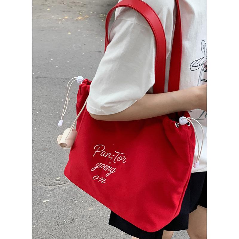Casual Embroidered Letter Canvas Bag Women's 2025 New Fashion Korean Tote Bag Casual Large Capacity Shoulder Bag