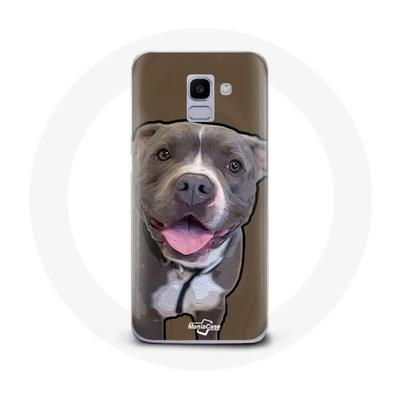 Coque Pour Samsung Galaxy J6 2018 Chien Pitbull Blanc Gris