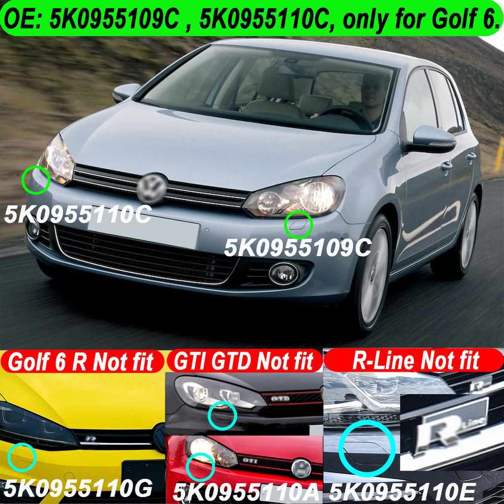 Комплект из 2 прочных пластиковых крышек форсунок омывателя фар бампера для VW Golf VI 6 MK6