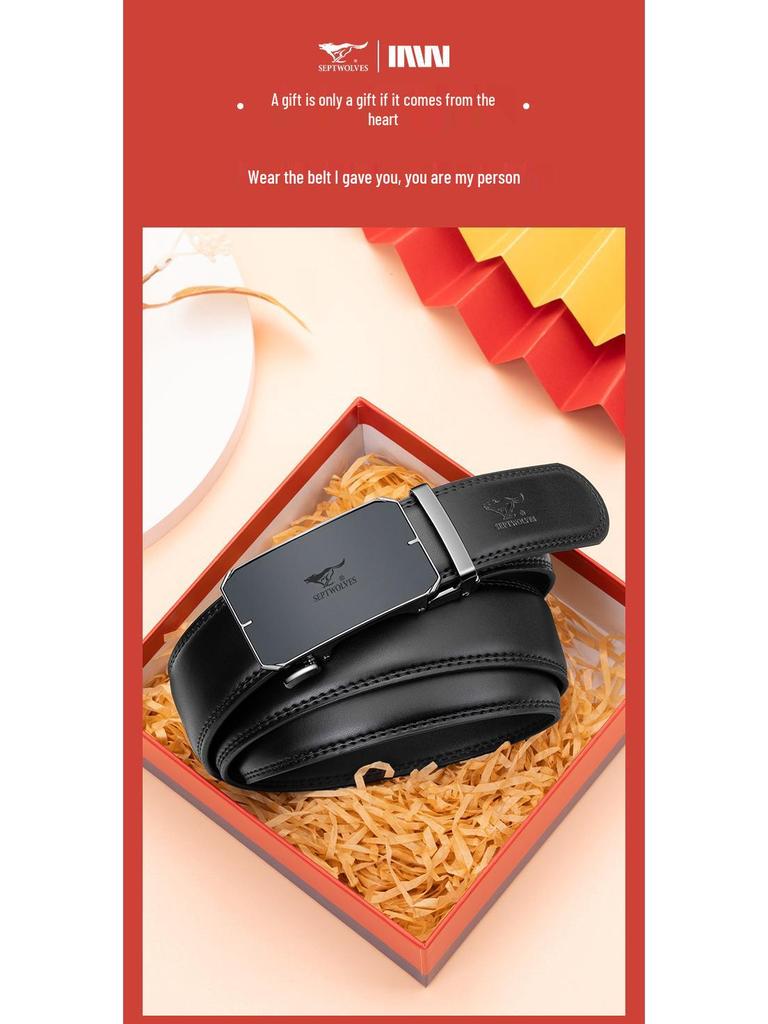 Универсальный мужской кожаный ремень Seven Wolves с автоматической пряжкой - Идеален для деловой или повседневной носки