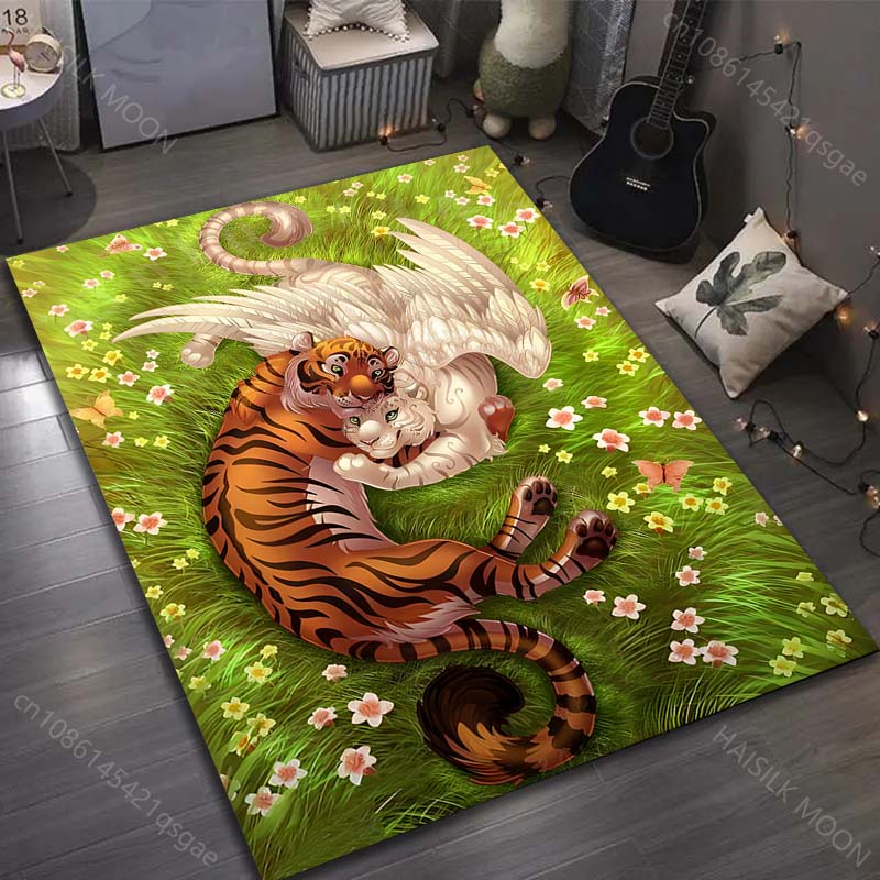 Multiple sizes Tiger Angel Wings Rug Pattern Carpet for Living Room Bedroom Sofa Home Decor Non-slip Floor Mat Luxury Gift