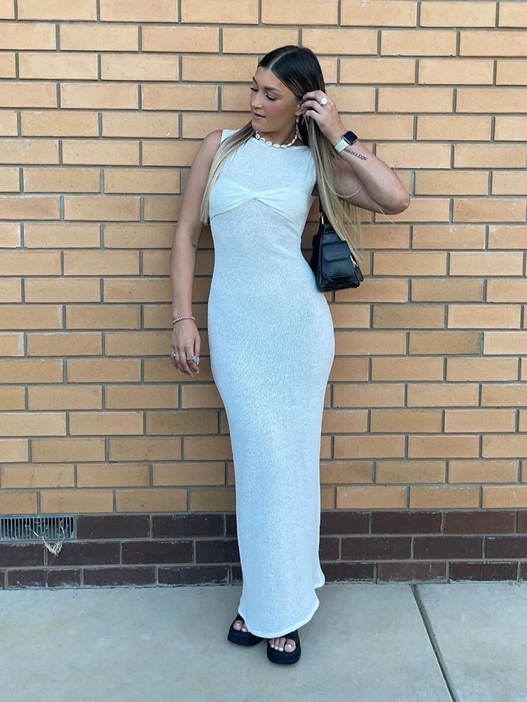 EDOLYNSA Sexy Elegant Solid Color Knit Sleeveless See Through Long Dress 2024 Women's Summer Seaside Beachwear Swimwear Cover Up A2857