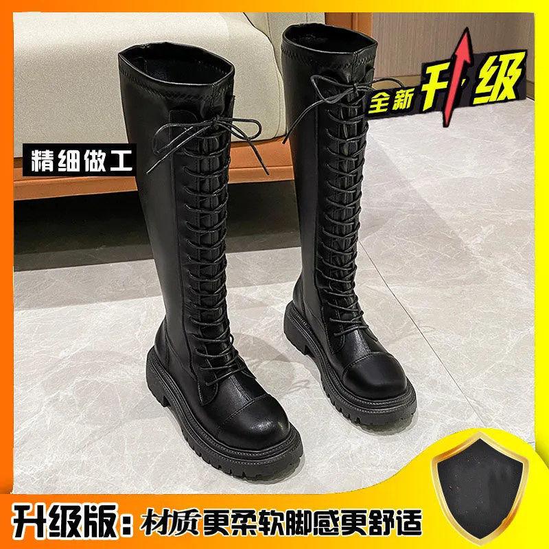 Thick-soled White Long Boots Women's Shoes 2025 New Martin Boots Women's Brown Autumn and Winter Long Knight Boots Ins Tide