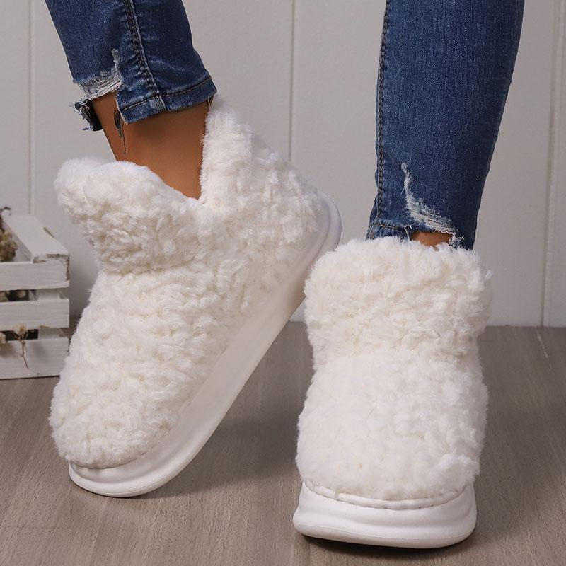 Зимние хлопковые тапочки из овечьей шерсти, новые пушистые плюшевые тапочки, обувь на меховой плоской подошве, уличные женские хлопковые сапоги, теплые домашние флисовые сапоги на толстой подошве