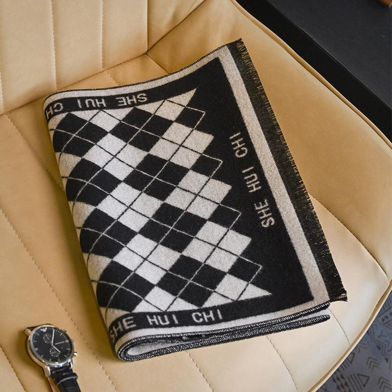 Men's Wool Scarf Autumn and Winter Warm Thickened Plaid Scarf Business Leisure Birthday Gift Men's