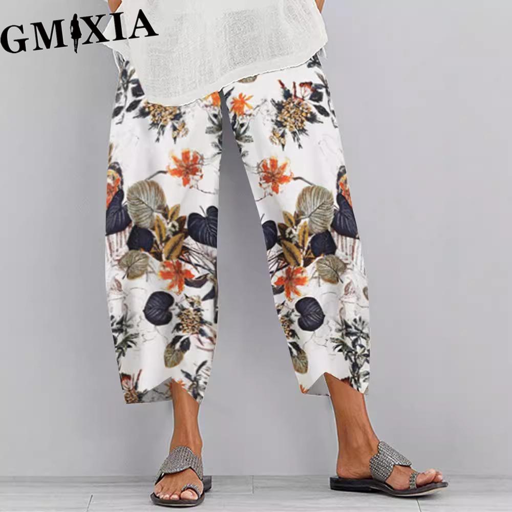 GMXIA Женские модные повседневные брюки с однотонным принтом и капри