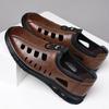 Men's Hollow Out Leather Shoes, Breathable Summer Round Toe Thin Sole Slip-on Lightweight Driving Dress Shoes