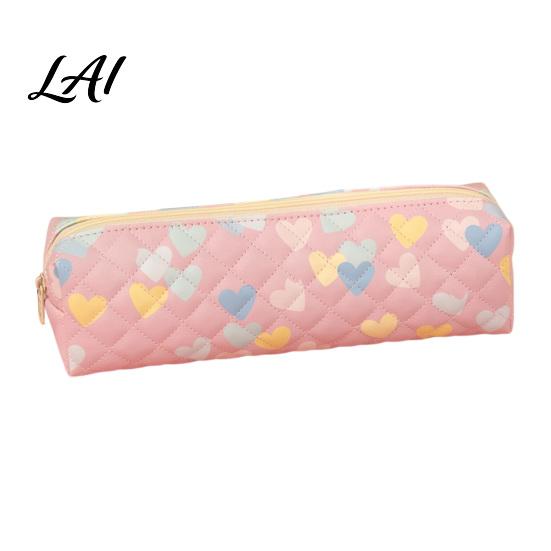 Square Pencil Pouch Heart Print Case Minimalist Pen Pouch Large Trendy Student Case Capacity Stationery Bag for Students School Office Supplies