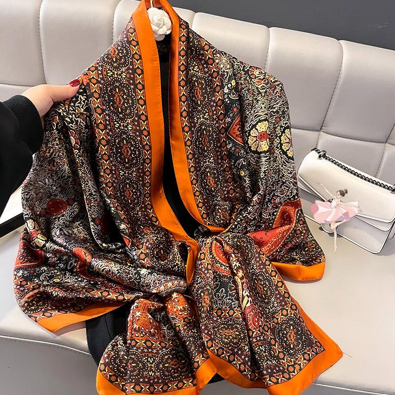 Silk Feeling Scarf Head Scarf Fashion Scarves Long Lightweight Sunscreen Shawls for Women
