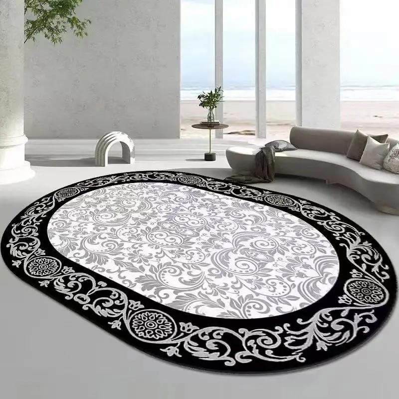Ретро пушистые большие ковры для гостиной, журнальные столики, мягкий коврик, овальный декоративный ковер для спальни, моющийся утолщенный коврик